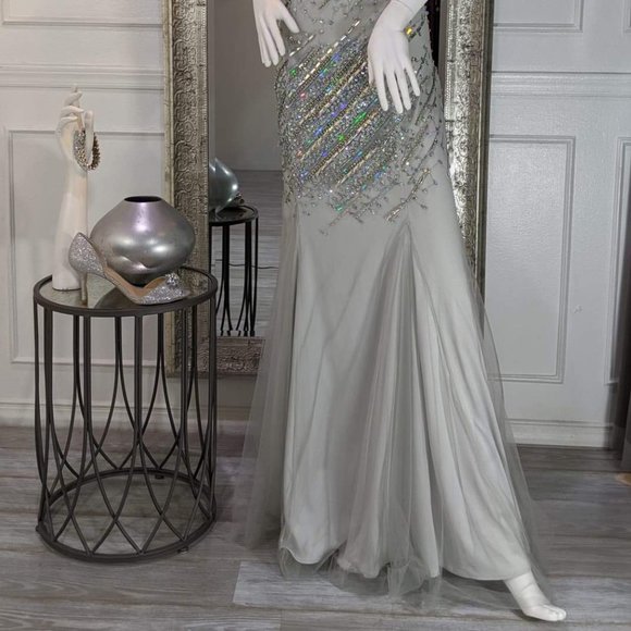 Silver Sequins Formal Evening Prom Dress Gown - Picture 2 of 3